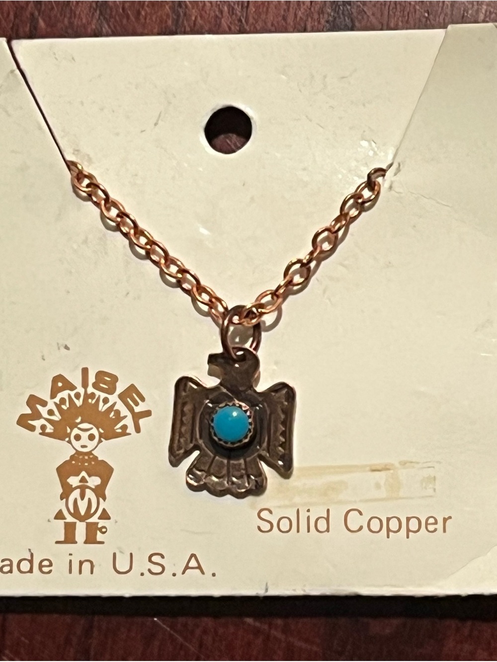 Solid Copper Thunderbird Necklace with Turquoise Stone